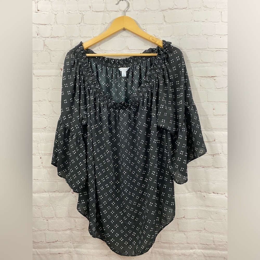Boutique Bell Sleeve Blouse Womens Plus Size 3X Black White Off Shoulder Top